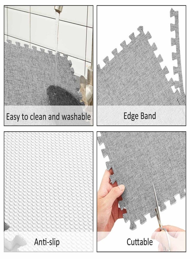 Amylove 16 Pcs Interlocking Floor Tiles Gray Cotton Jute Surface Floor Mat Non Slip Rubber Play Mat Square Carpet Soft Climbing Area Rugs for Home Playroom, 12 x 12 x 0.4 Inch - Image 4